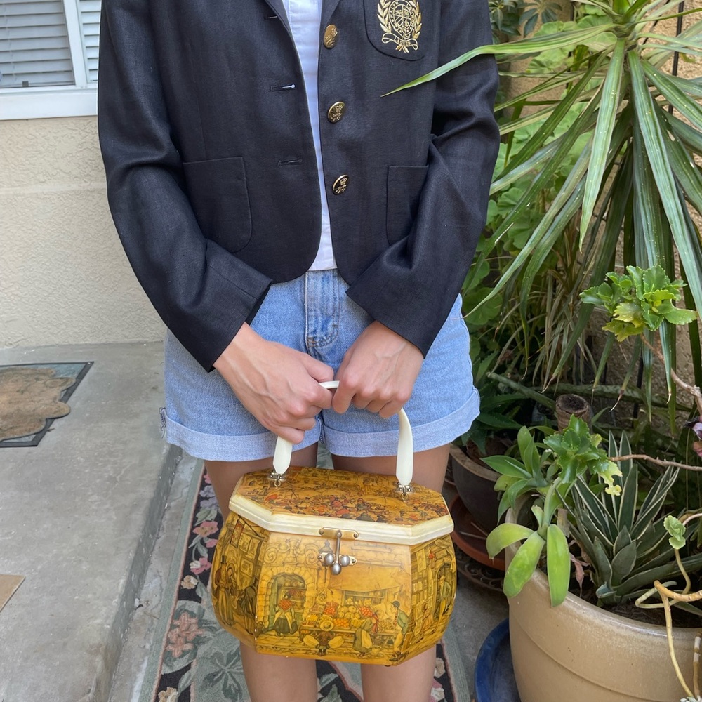 Vintage wooden handmade bag with unique lock - Picture 7 of 16